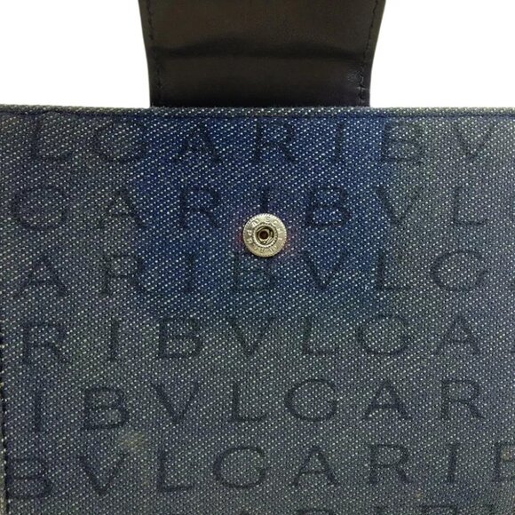 BVLGARI Mini Wallet Logomania Denim Canvas x Leather Auth Used - Picture 10 of 10
